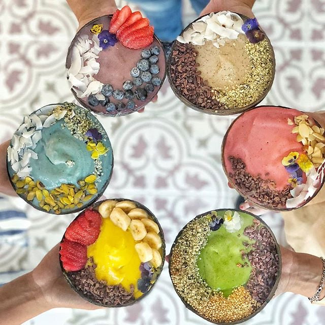 Smoothie Bowls In A Coconut Bowl, Colourful 